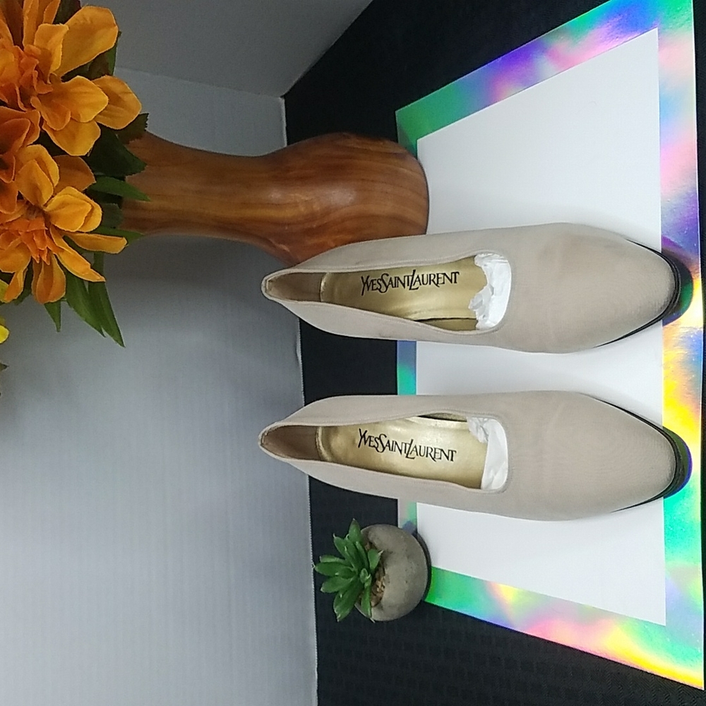 Yves Saint Laurent Beige Block Heels Leather Italy Made Size 7 Medium - Picture 2 of 9